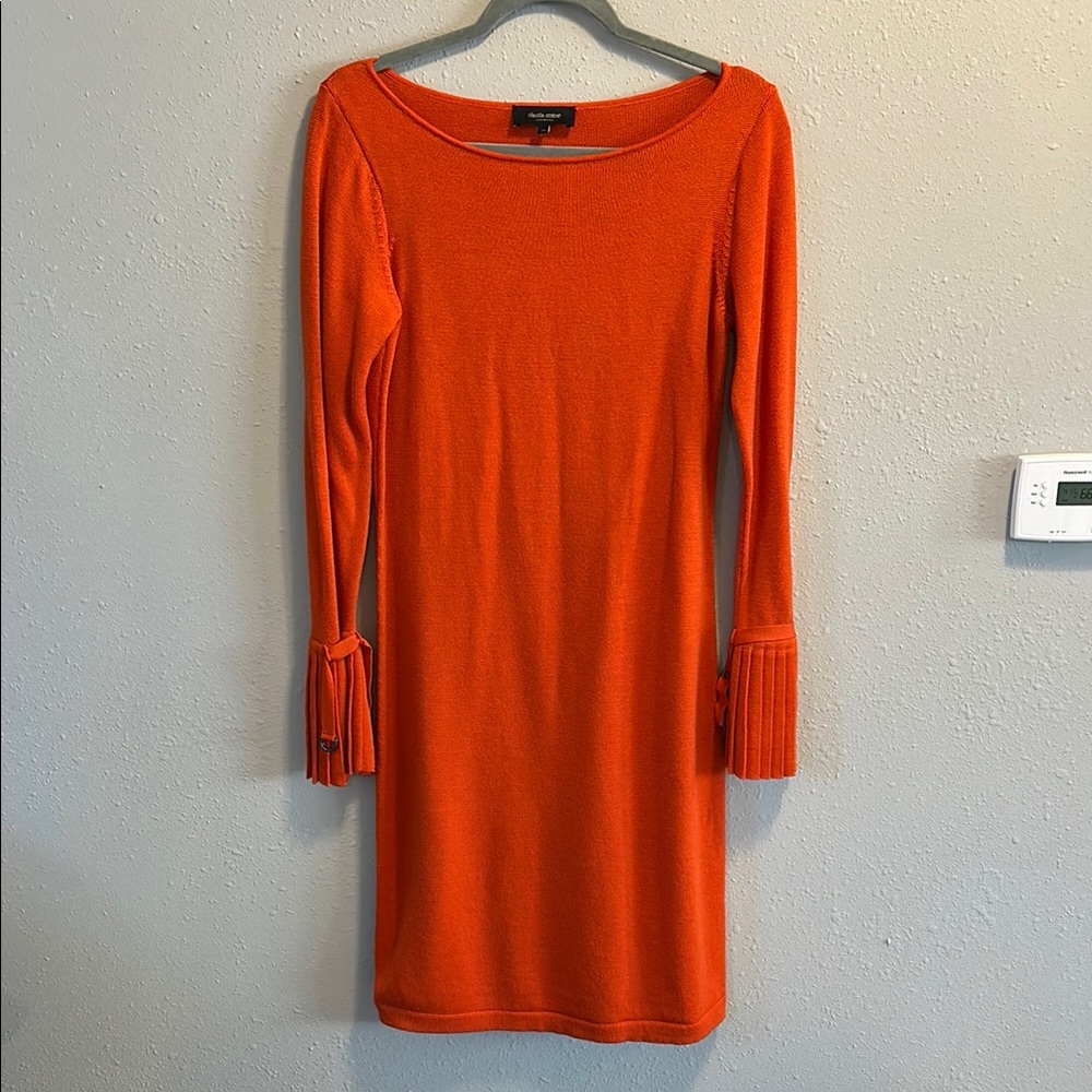 Claudia Strater Orange Long Sleeve Merino‎ Wool Knit Dress Bell Sleeves